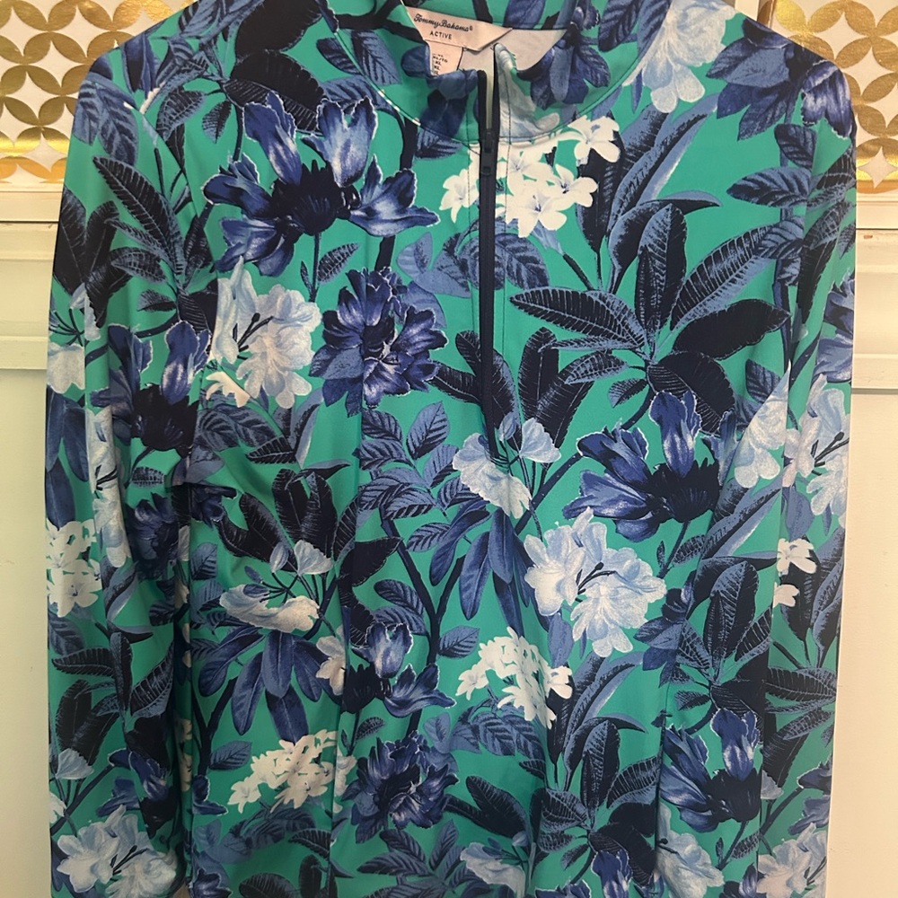 Tommy Bahama Blue and Teal Floral Swim Shirt